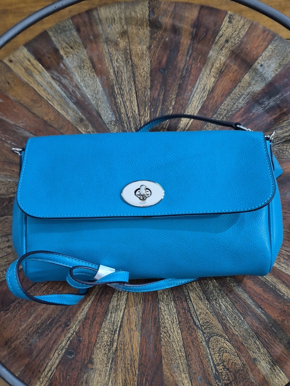 Coach Teal/Deep Turquoise Leather Crossbody Bag with Turn-Lock Closure. NWOT